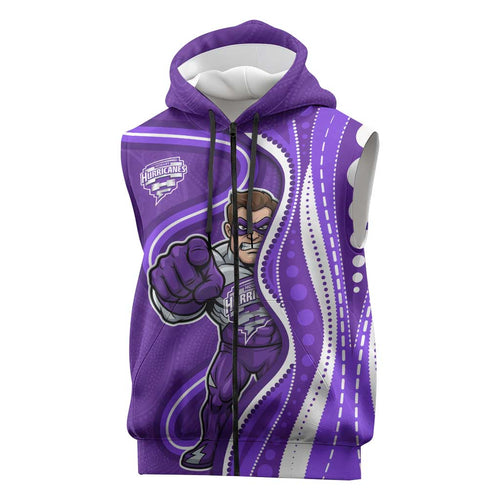 Hobart Hurricanes Sleeveless Zip Hoodie Aboriginal Dot Art Purple White - Tribal Wave Pattern
