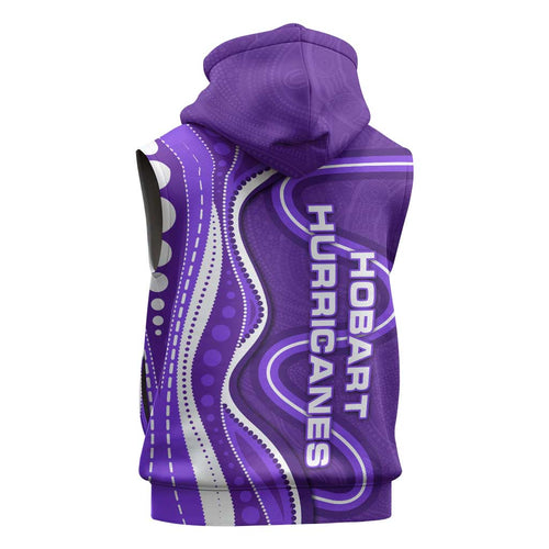 Hobart Hurricanes Sleeveless Zip Hoodie Aboriginal Dot Art Purple White - Tribal Wave Pattern
