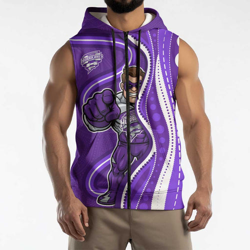 Hobart Hurricanes Sleeveless Zip Hoodie Aboriginal Dot Art Purple White - Tribal Wave Pattern