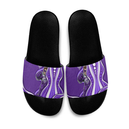 Hobart Hurricanes Slide Sandals Aboriginal Dot Art Purple White - Tribal Wave Pattern