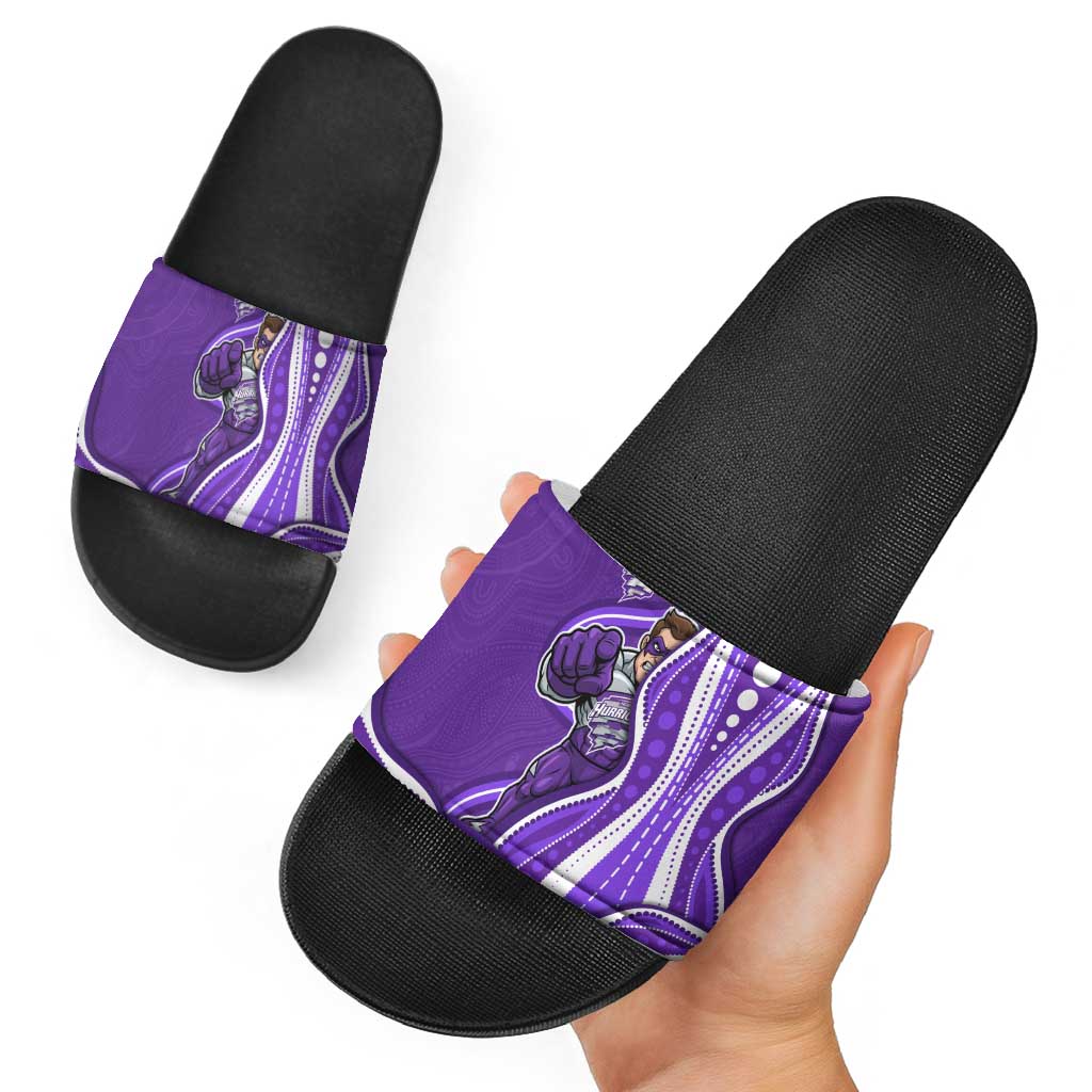 Hobart Hurricanes Slide Sandals Aboriginal Dot Art Purple White - Tribal Wave Pattern