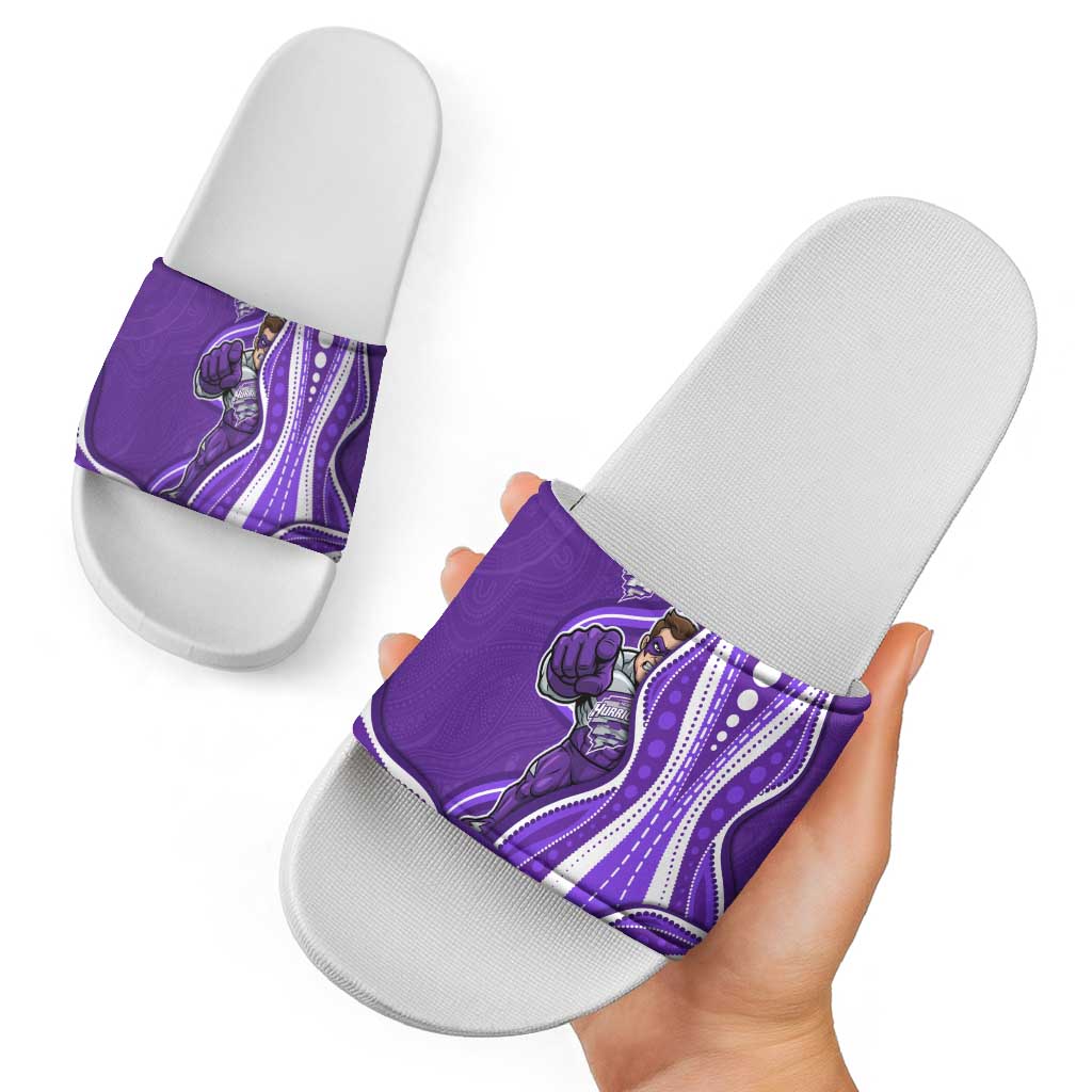 Hobart Hurricanes Slide Sandals Aboriginal Dot Art Purple White - Tribal Wave Pattern