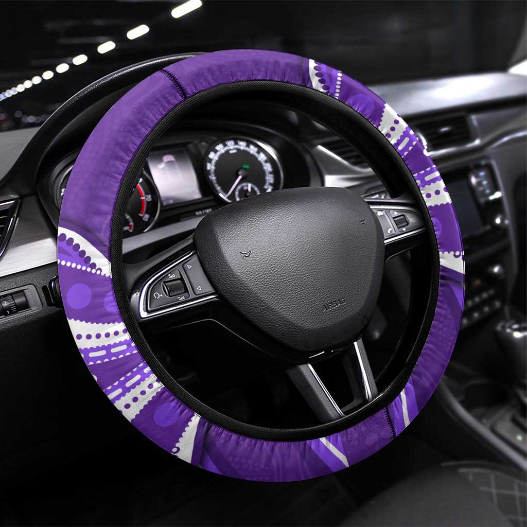 Hobart Hurricanes Steering Wheel Cover Aboriginal Dot Art Purple White - Tribal Wave Pattern
