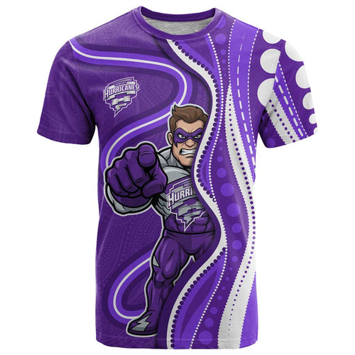 Hobart Hurricanes T Shirt Aboriginal Dot Art Purple White - Tribal Wave Pattern