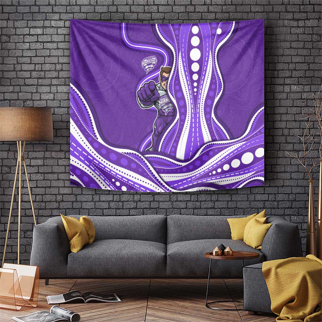 Hobart Hurricanes Tapestry Aboriginal Dot Art Purple White - Tribal Wave Pattern