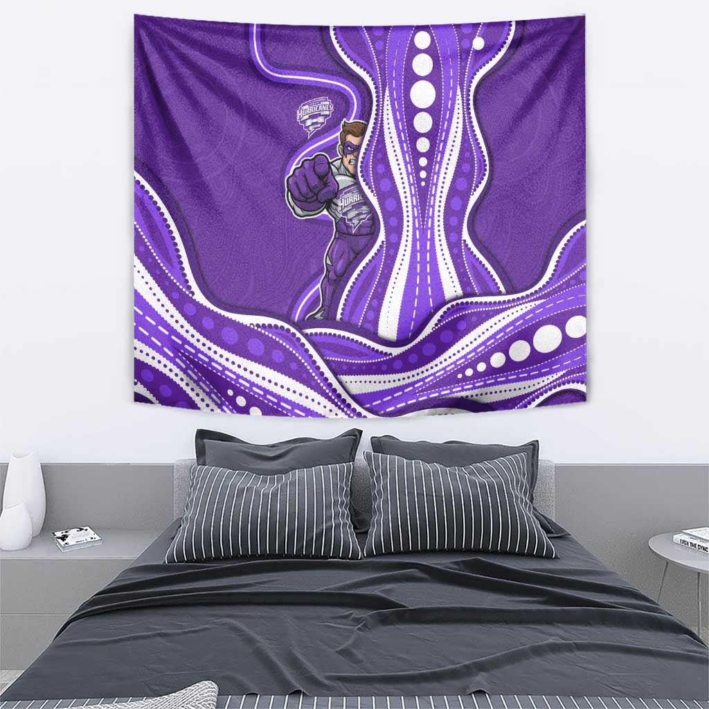 Hobart Hurricanes Tapestry Aboriginal Dot Art Purple White - Tribal Wave Pattern