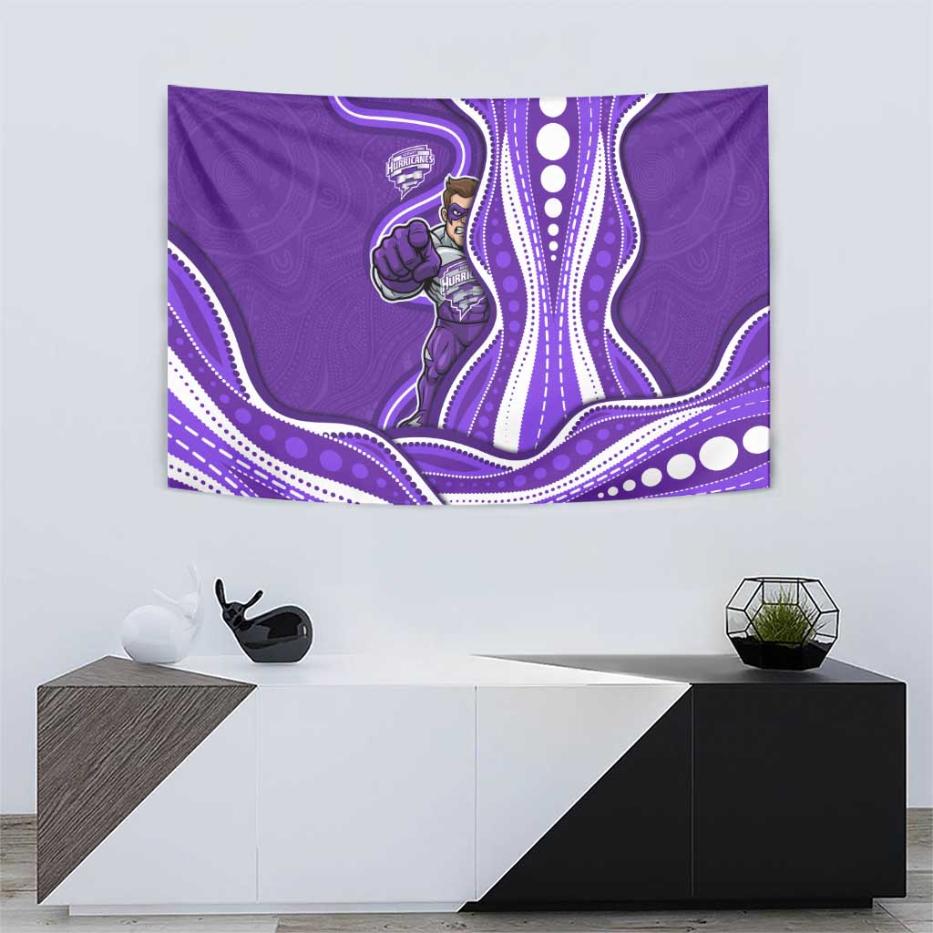 Hobart Hurricanes Tapestry Aboriginal Dot Art Purple White - Tribal Wave Pattern