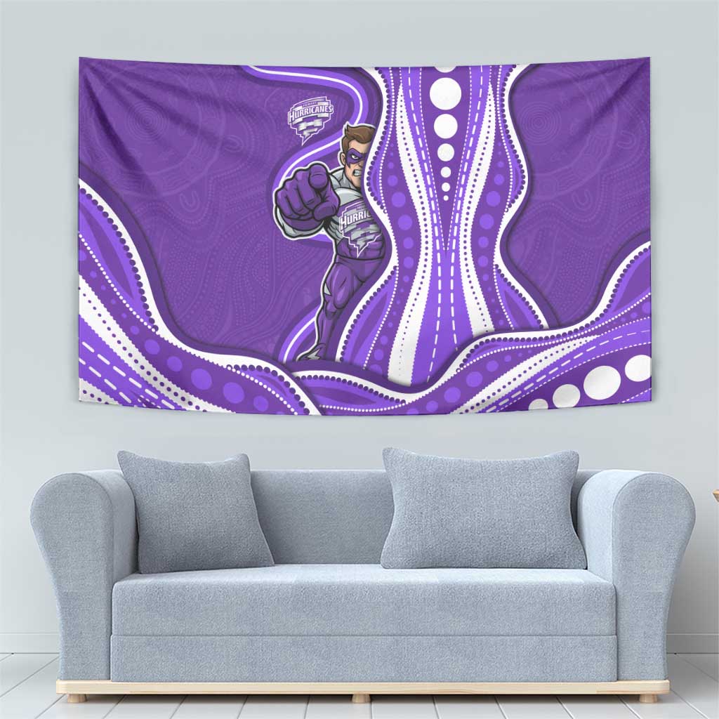 Hobart Hurricanes Tapestry Aboriginal Dot Art Purple White - Tribal Wave Pattern