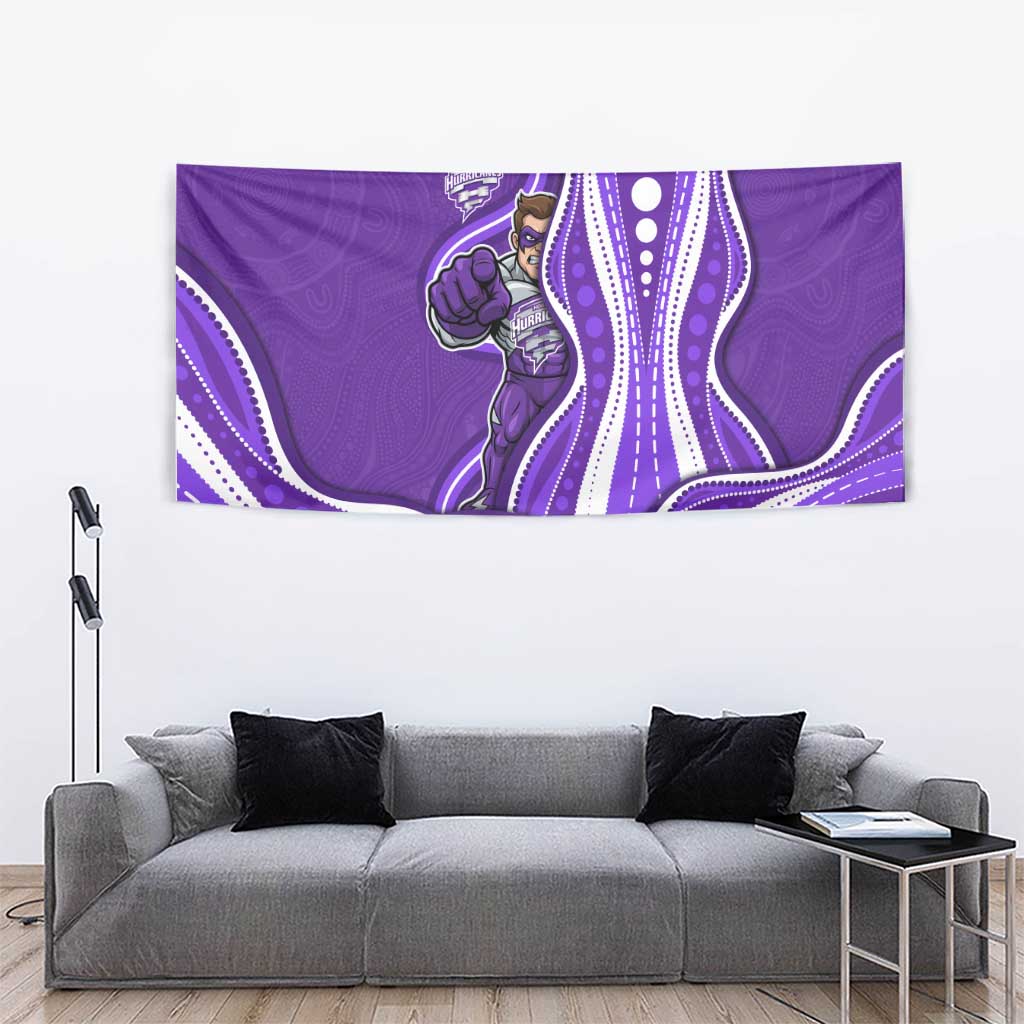 Hobart Hurricanes Tapestry Aboriginal Dot Art Purple White - Tribal Wave Pattern