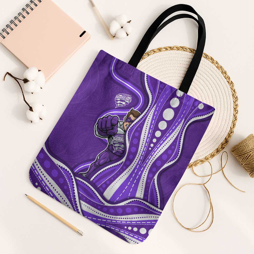 Hobart Hurricanes Tote Bag Aboriginal Dot Art Purple White - Tribal Wave Pattern