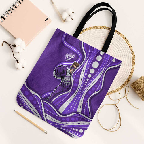 Hobart Hurricanes Tote Bag Aboriginal Dot Art Purple White - Tribal Wave Pattern