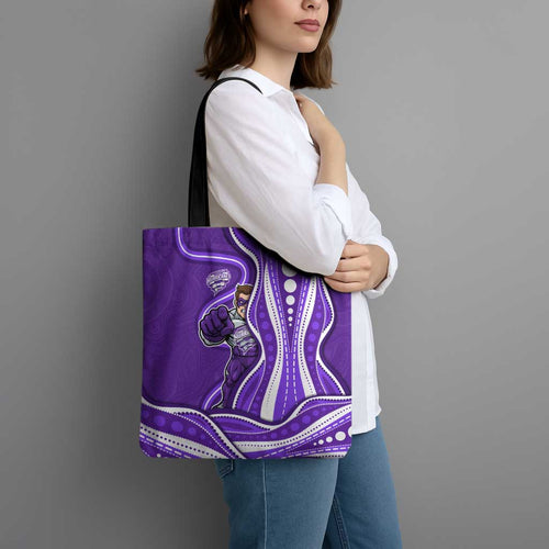 Hobart Hurricanes Tote Bag Aboriginal Dot Art Purple White - Tribal Wave Pattern