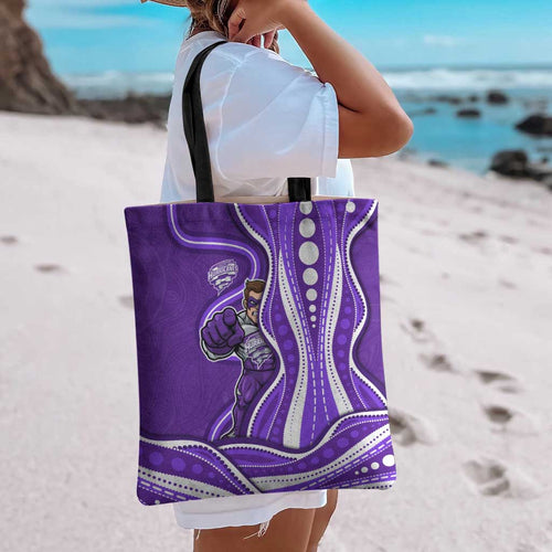 Hobart Hurricanes Tote Bag Aboriginal Dot Art Purple White - Tribal Wave Pattern