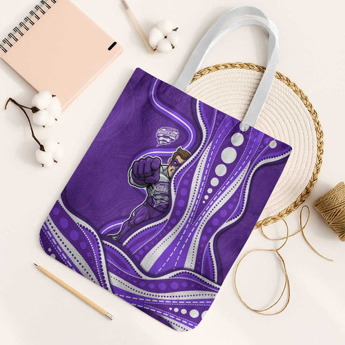 Hobart Hurricanes Tote Bag Aboriginal Dot Art Purple White - Tribal Wave Pattern