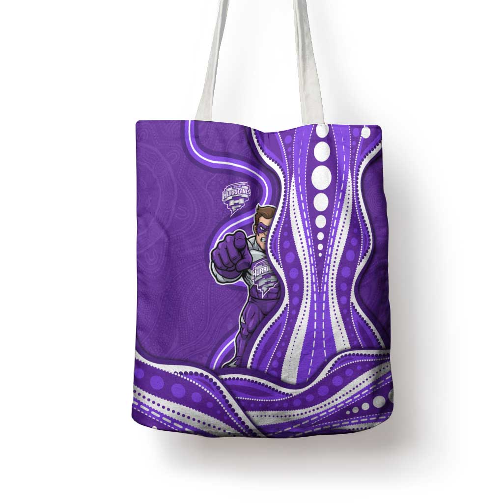 Hobart Hurricanes Tote Bag Aboriginal Dot Art Purple White - Tribal Wave Pattern