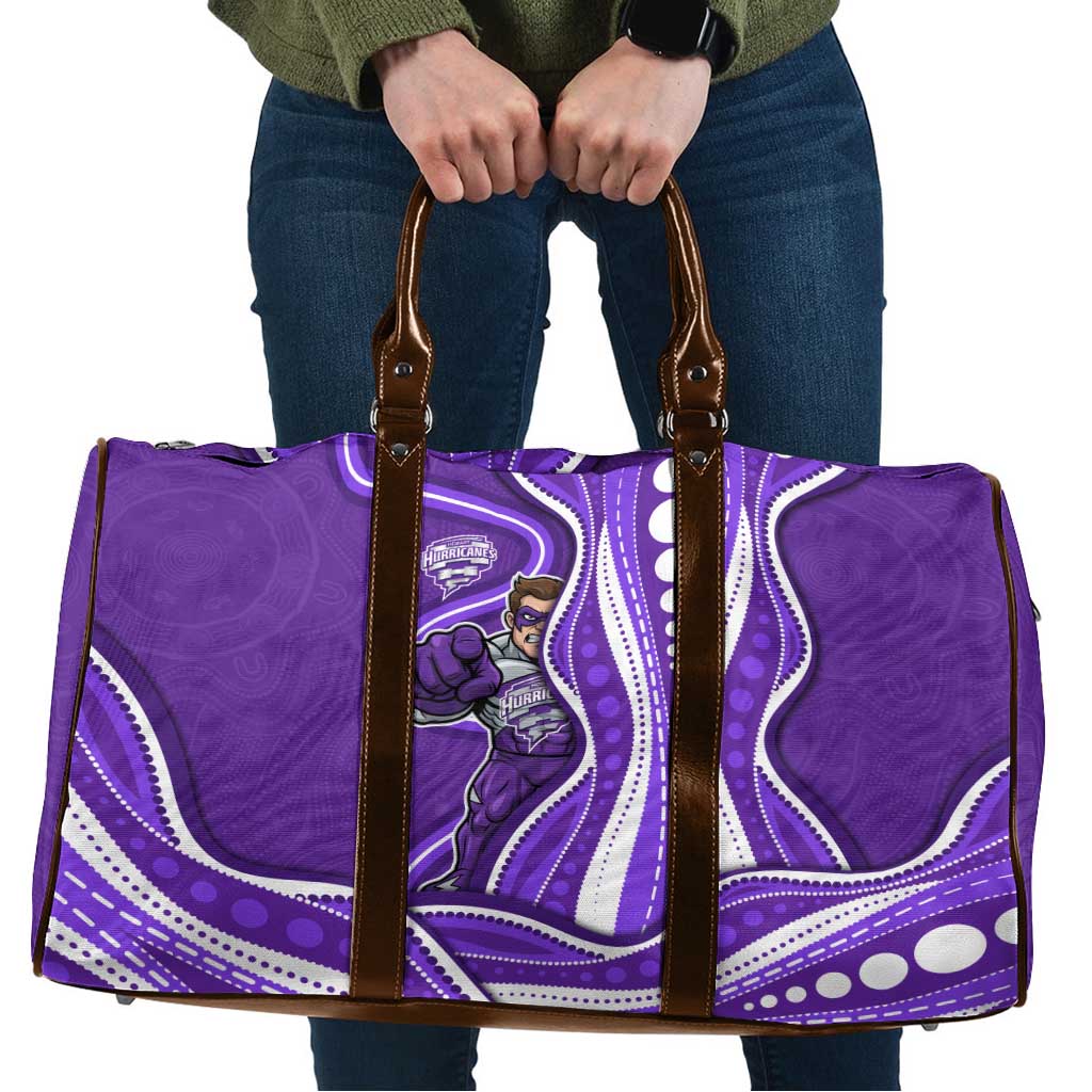 Hobart Hurricanes Travel Bag Aboriginal Dot Art Purple White - Tribal Wave Pattern
