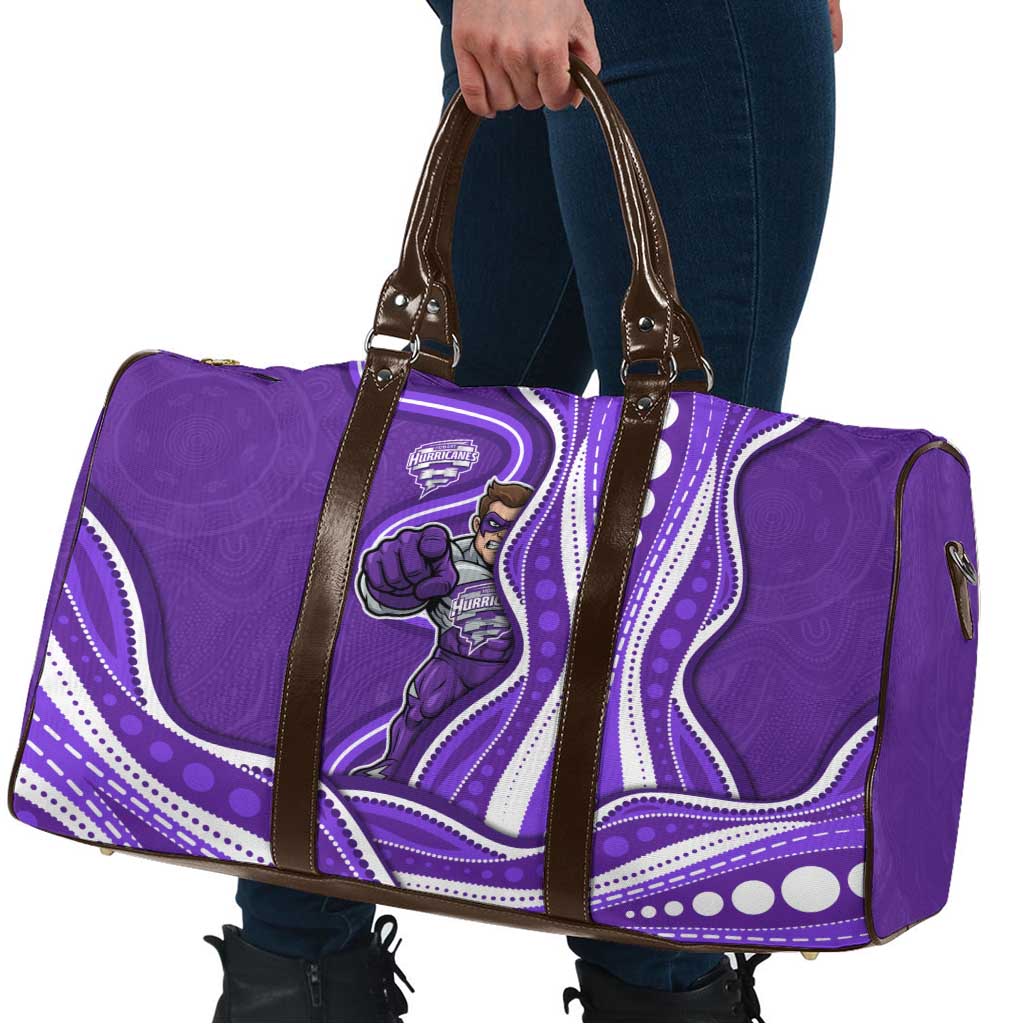 Hobart Hurricanes Travel Bag Aboriginal Dot Art Purple White - Tribal Wave Pattern