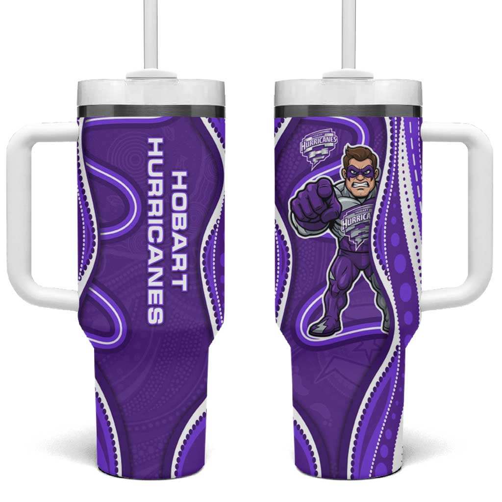 Hobart Hurricanes Tumbler With Handle Aboriginal Dot Art Purple White - Tribal Wave Pattern