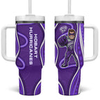 Hobart Hurricanes Tumbler With Handle Aboriginal Dot Art Purple White - Tribal Wave Pattern