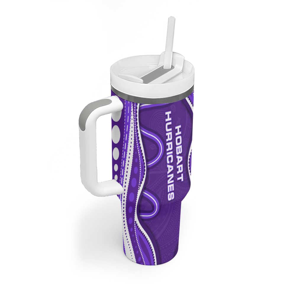 Hobart Hurricanes Tumbler With Handle Aboriginal Dot Art Purple White - Tribal Wave Pattern