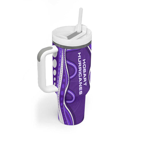 Hobart Hurricanes Tumbler With Handle Aboriginal Dot Art Purple White - Tribal Wave Pattern