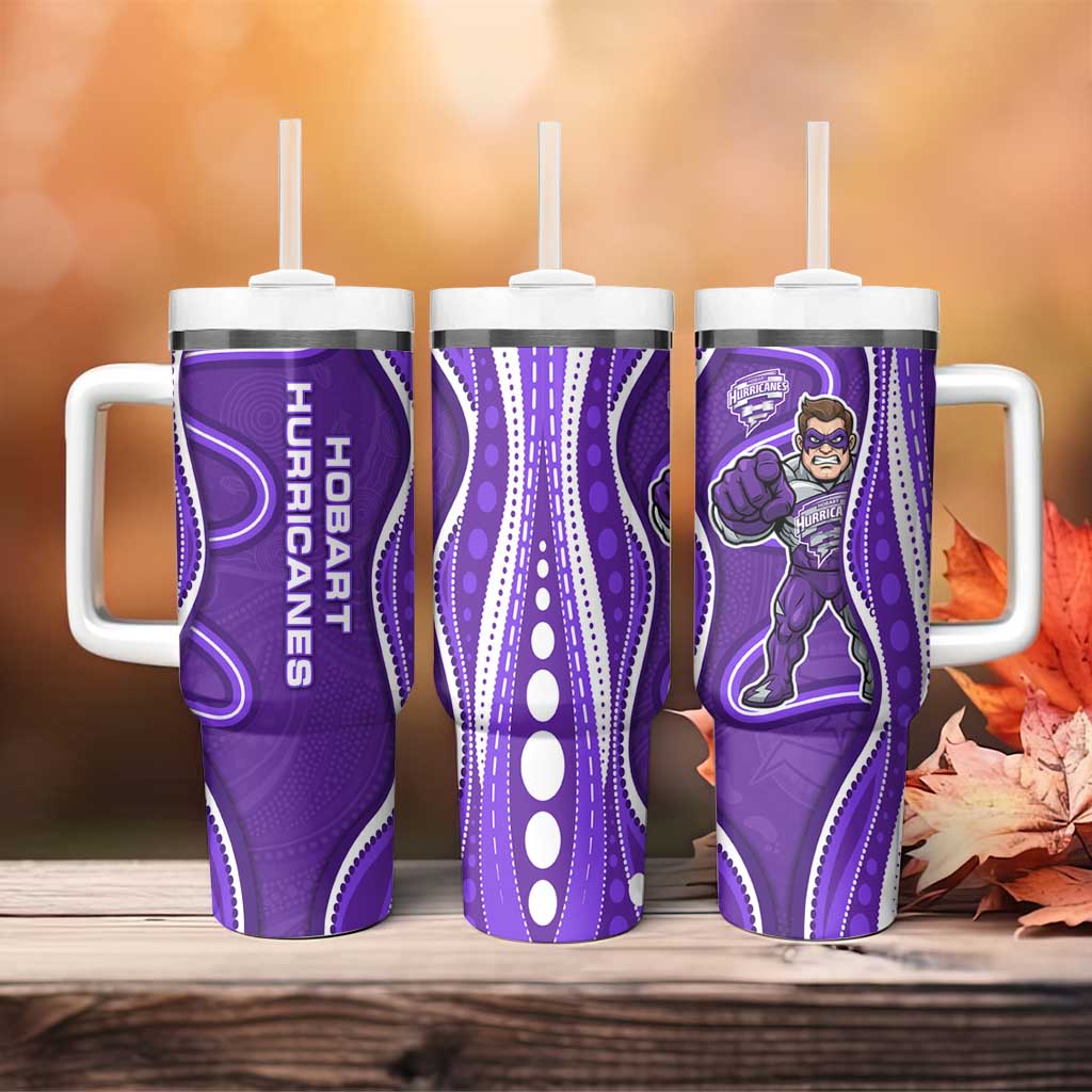 Hobart Hurricanes Tumbler With Handle Aboriginal Dot Art Purple White - Tribal Wave Pattern