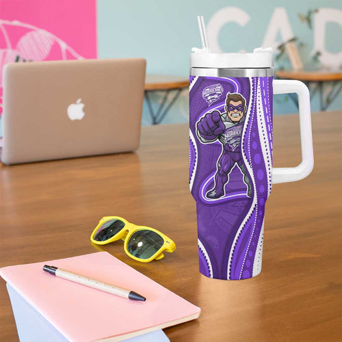 Hobart Hurricanes Tumbler With Handle Aboriginal Dot Art Purple White - Tribal Wave Pattern