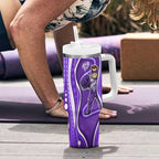 Hobart Hurricanes Tumbler With Handle Aboriginal Dot Art Purple White - Tribal Wave Pattern