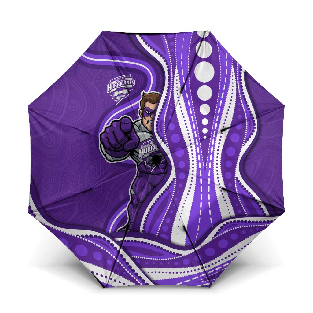 Hobart Hurricanes Umbrella Aboriginal Dot Art Purple White - Tribal Wave Pattern
