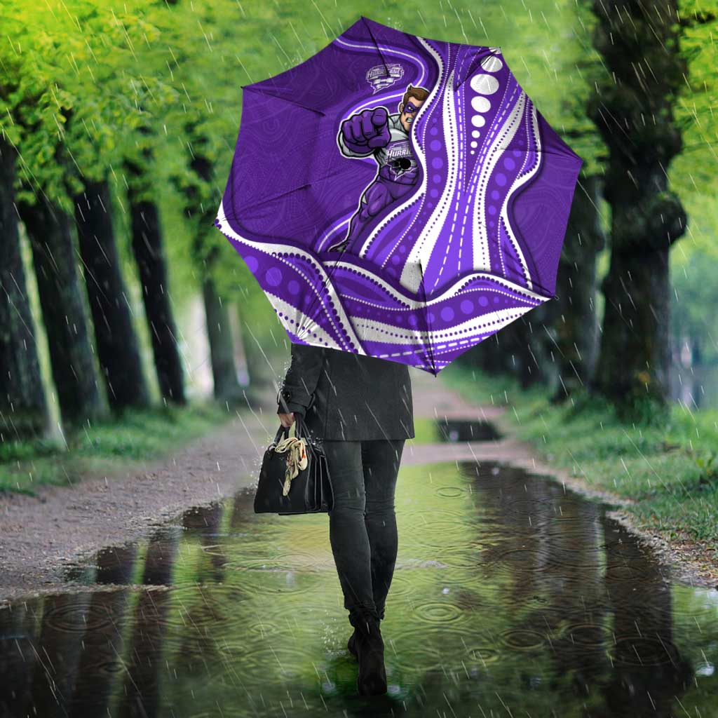 Hobart Hurricanes Umbrella Aboriginal Dot Art Purple White - Tribal Wave Pattern