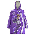 Hobart Hurricanes Wearable Blanket Hoodie Aboriginal Dot Art Purple White - Tribal Wave Pattern