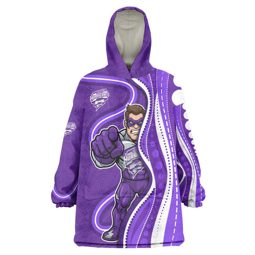 Hobart Hurricanes Wearable Blanket Hoodie Aboriginal Dot Art Purple White - Tribal Wave Pattern
