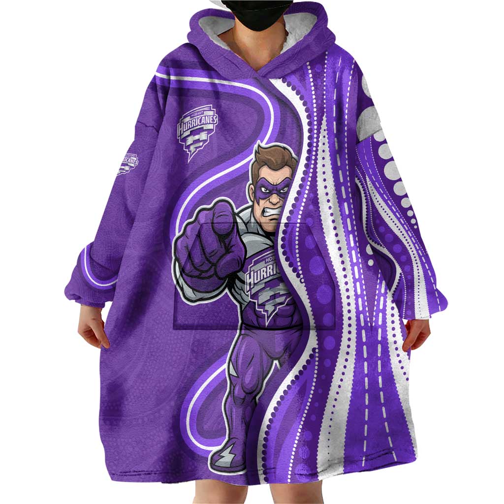 Hobart Hurricanes Wearable Blanket Hoodie Aboriginal Dot Art Purple White - Tribal Wave Pattern