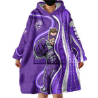 Hobart Hurricanes Wearable Blanket Hoodie Aboriginal Dot Art Purple White - Tribal Wave Pattern