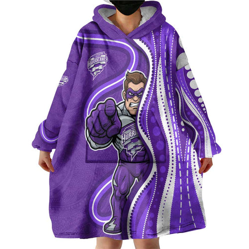 Hobart Hurricanes Wearable Blanket Hoodie Aboriginal Dot Art Purple White - Tribal Wave Pattern