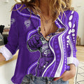 Hobart Hurricanes Women Casual Shirt Aboriginal Dot Art Purple White - Tribal Wave Pattern