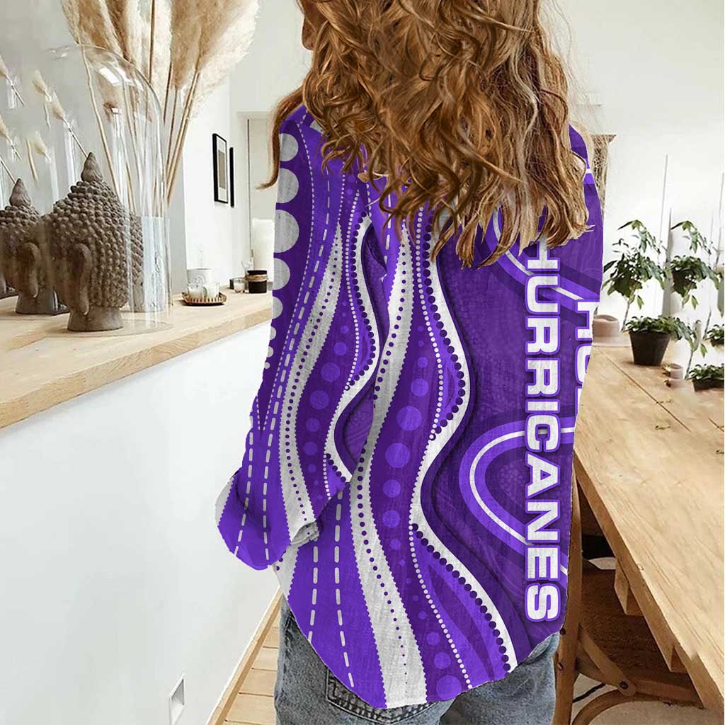 Hobart Hurricanes Women Casual Shirt Aboriginal Dot Art Purple White - Tribal Wave Pattern