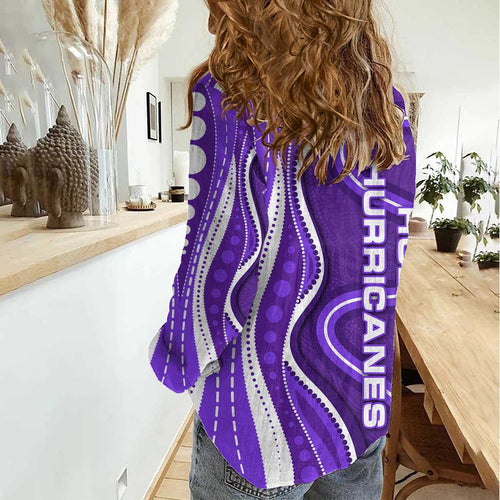 Hobart Hurricanes Women Casual Shirt Aboriginal Dot Art Purple White - Tribal Wave Pattern