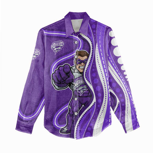 Hobart Hurricanes Women Casual Shirt Aboriginal Dot Art Purple White - Tribal Wave Pattern