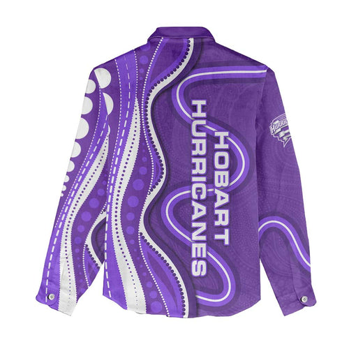 Hobart Hurricanes Women Casual Shirt Aboriginal Dot Art Purple White - Tribal Wave Pattern