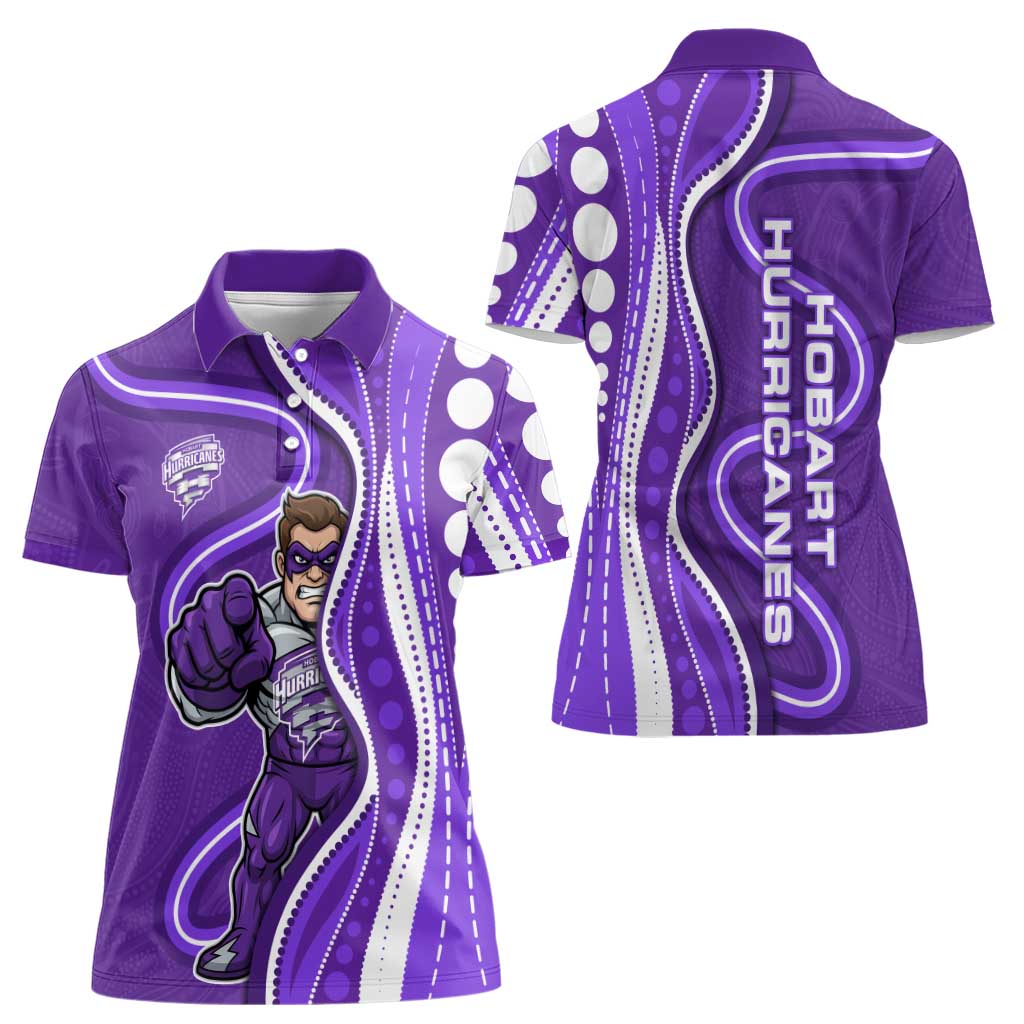 Hobart Hurricanes Women Polo Shirt Aboriginal Dot Art Purple White - Tribal Wave Pattern