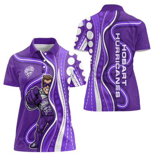 Hobart Hurricanes Women Polo Shirt Aboriginal Dot Art Purple White - Tribal Wave Pattern