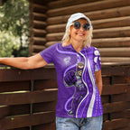 Hobart Hurricanes Women Polo Shirt Aboriginal Dot Art Purple White - Tribal Wave Pattern