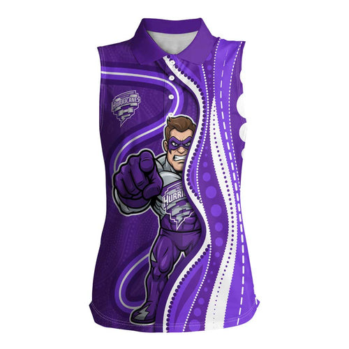 Hobart Hurricanes Women Sleeveless Polo Shirt Aboriginal Dot Art Purple White - Tribal Wave Pattern