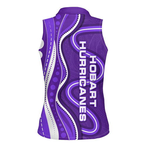 Hobart Hurricanes Women Sleeveless Polo Shirt Aboriginal Dot Art Purple White - Tribal Wave Pattern