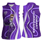 Hobart Hurricanes Women Sleeveless Polo Shirt Aboriginal Dot Art Purple White - Tribal Wave Pattern