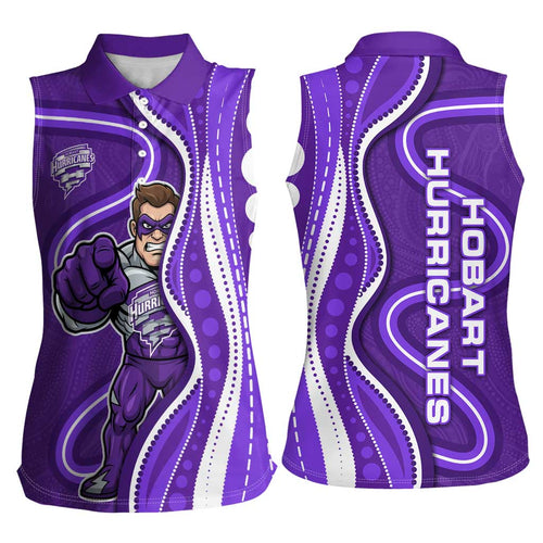 Hobart Hurricanes Women Sleeveless Polo Shirt Aboriginal Dot Art Purple White - Tribal Wave Pattern
