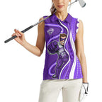 Hobart Hurricanes Women Sleeveless Polo Shirt Aboriginal Dot Art Purple White - Tribal Wave Pattern