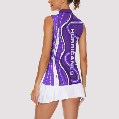 Hobart Hurricanes Women Sleeveless Polo Shirt Aboriginal Dot Art Purple White - Tribal Wave Pattern