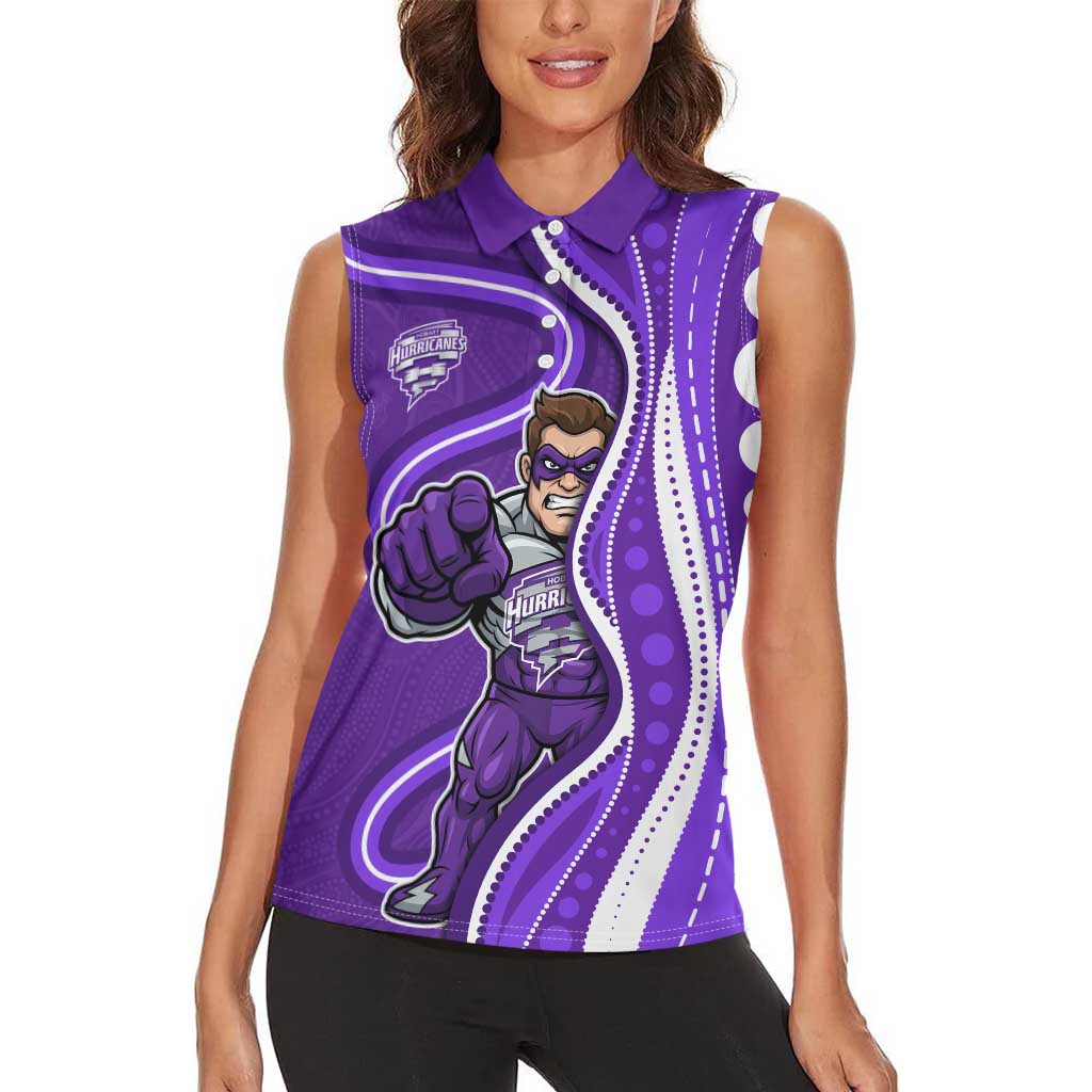 Hobart Hurricanes Women Sleeveless Polo Shirt Aboriginal Dot Art Purple White - Tribal Wave Pattern